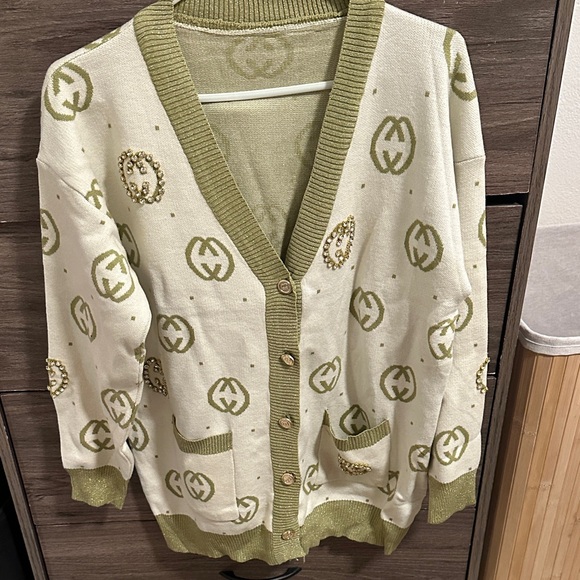 Women's Green and Cream Cardigan size XL - Picture 1 of 4
